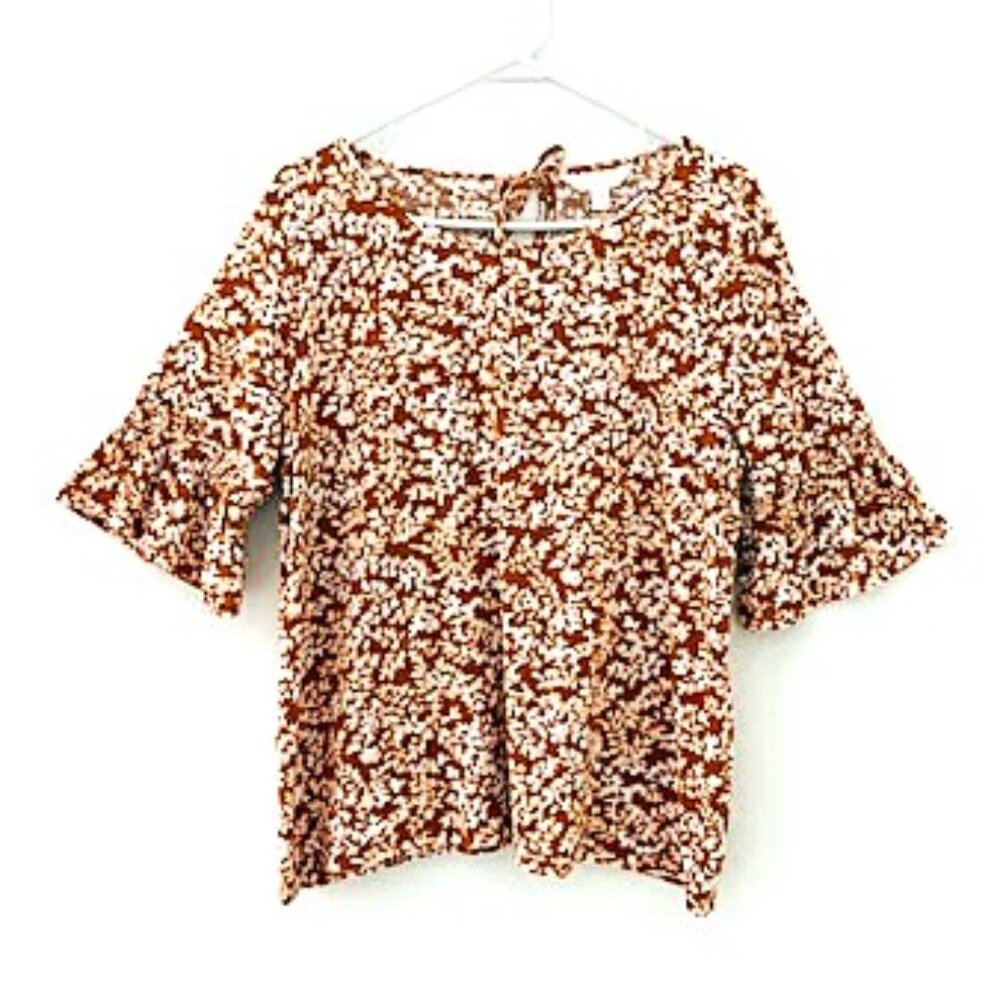 LC Lauren Conrad Dark Orange and White Shirt with Ruffled Sleeves